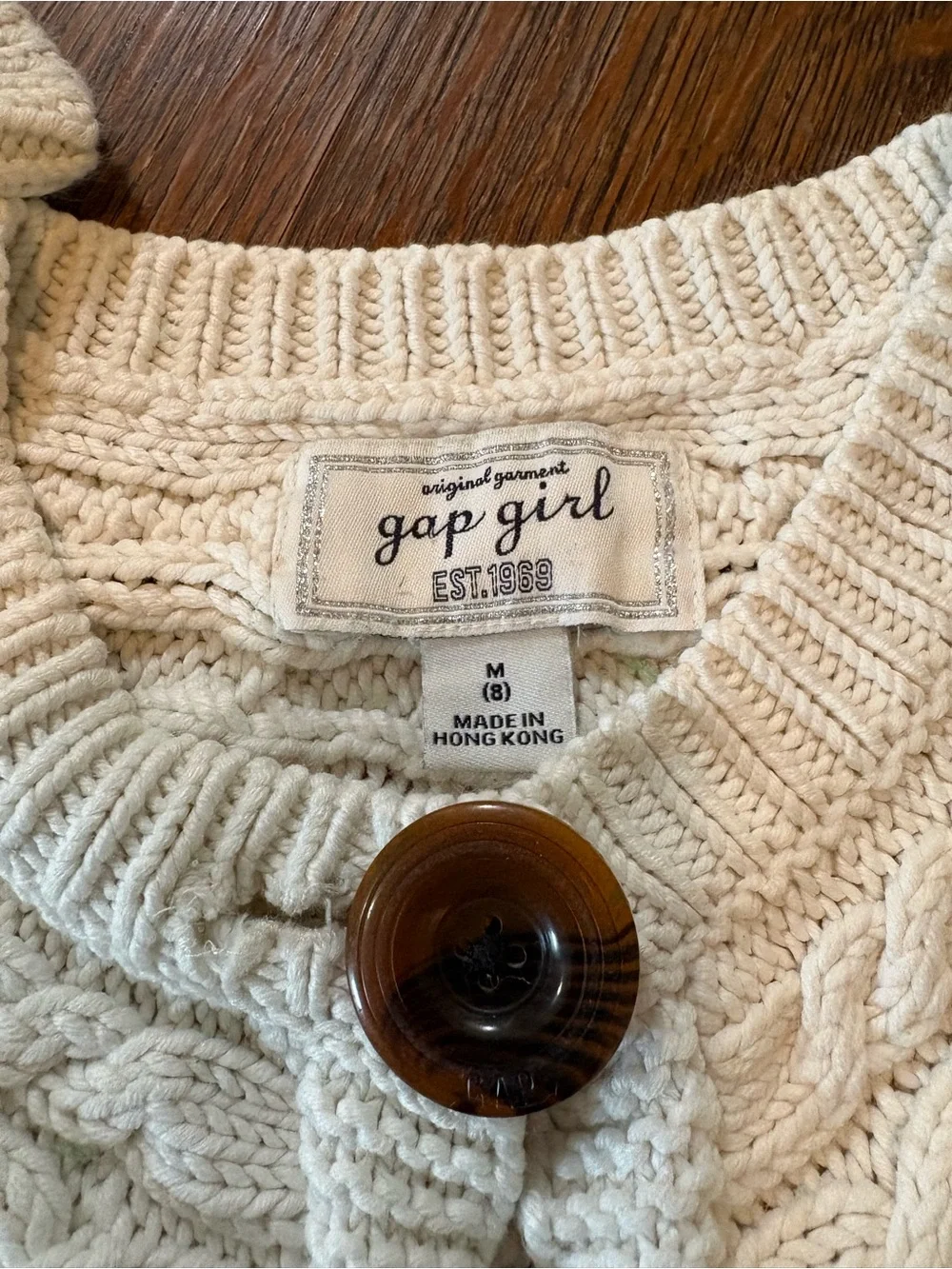 Vintage “Gap Girls” cable knit cardigan. Size medium.
